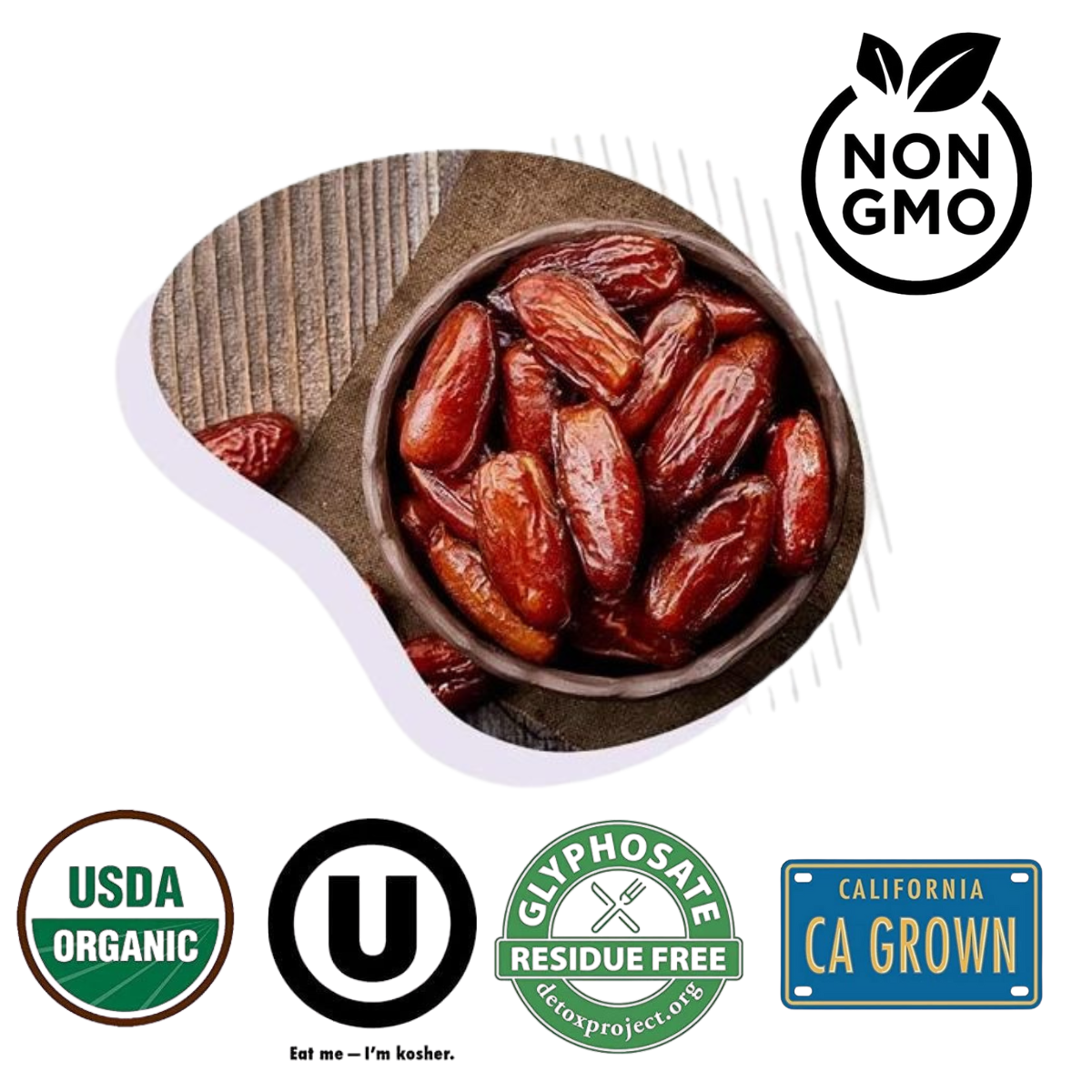 ORGANIC Deglet Noor Premium Pitted Dates Grown in California. 2.5 Lbs