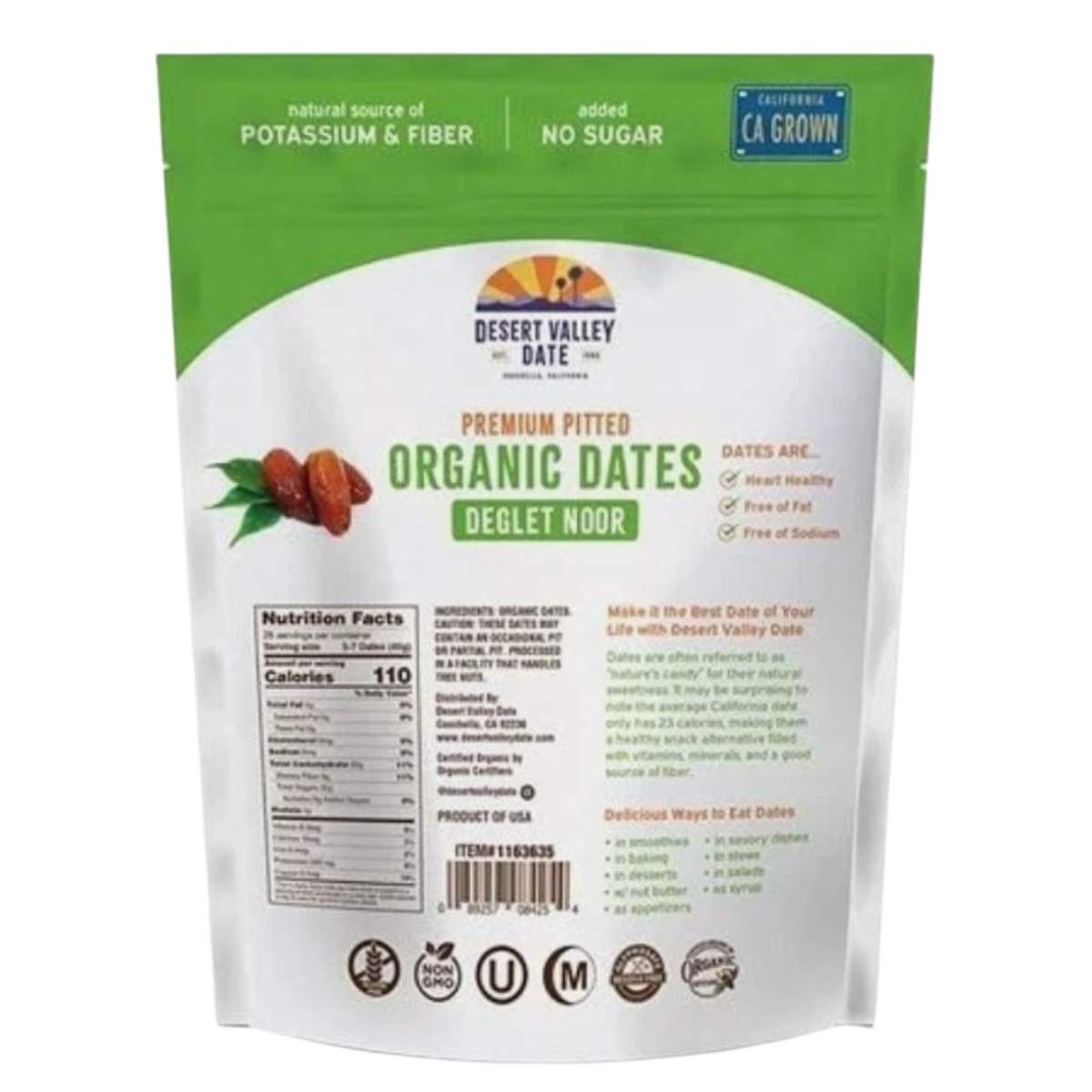 ORGANIC Deglet Noor Premium Pitted Dates Grown in California. 2.5 Lbs