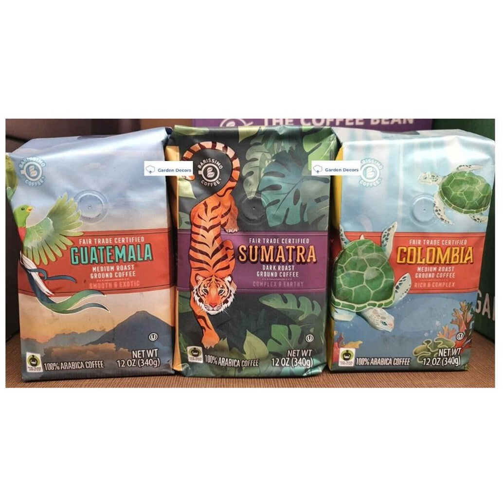 Barissimo 100% Arabica Ground Coffee Set – Sumatra, Guatemala & Colombia (12oz Each)