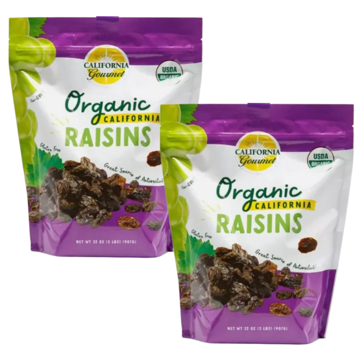 Organic California Gourmet - Seedless Raisins.- 2 Lbs./Each Pk.