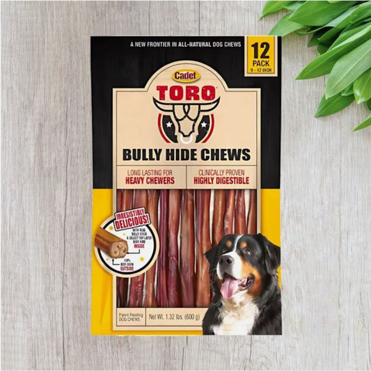 Cadet Toro Bully Hide Chews All-Natural Dog Chews, 12 Bully Sticks