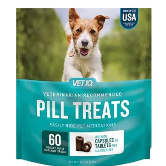 Vet IQ Pill Treats Chicken Flavor 60 Count for dogs.