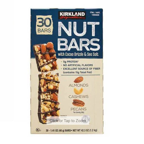 KirkIand Signature Nut Bars with Cocoa Drizzle & Sea Salt, 1.41 oz, 30-count