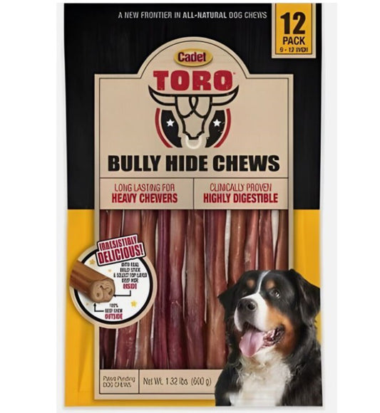 Cadet Toro Bully Hide Chews All-Natural Dog Chews, 12 Bully Sticks