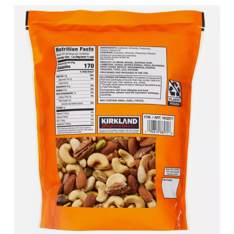 Kirkland Signature Extra Fancy Unsalted Mixed Nuts - 2.5 Lbs