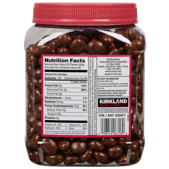 Kirkland Signature Milk Chocolate Covered Raisins 3.4 LB