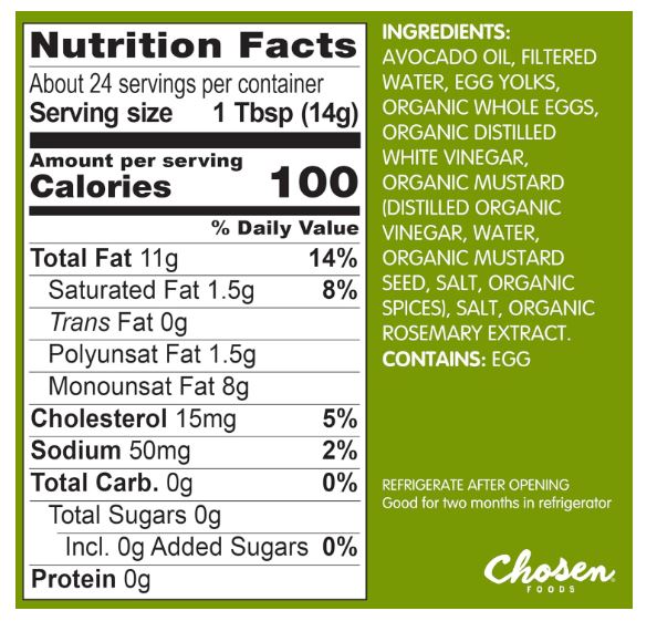 Chosen Foods Classic Mayo Made with 100% Pure Avocado Oil, 32 Ounce