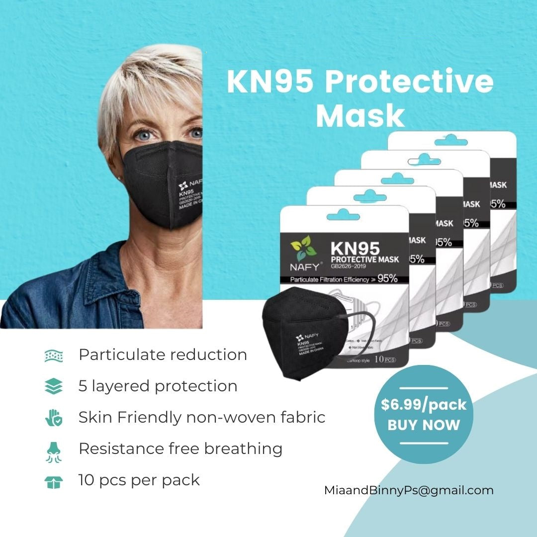 5-Layer Breathable Protective KN95 Face Mask Cup Dust FFP2 Black 10 PK