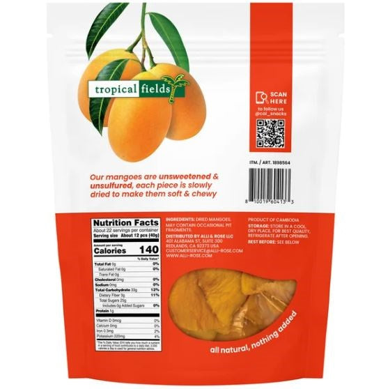 Unsweetened & Unsulfured dried mangoes 32 oz. - Tropical Fields.