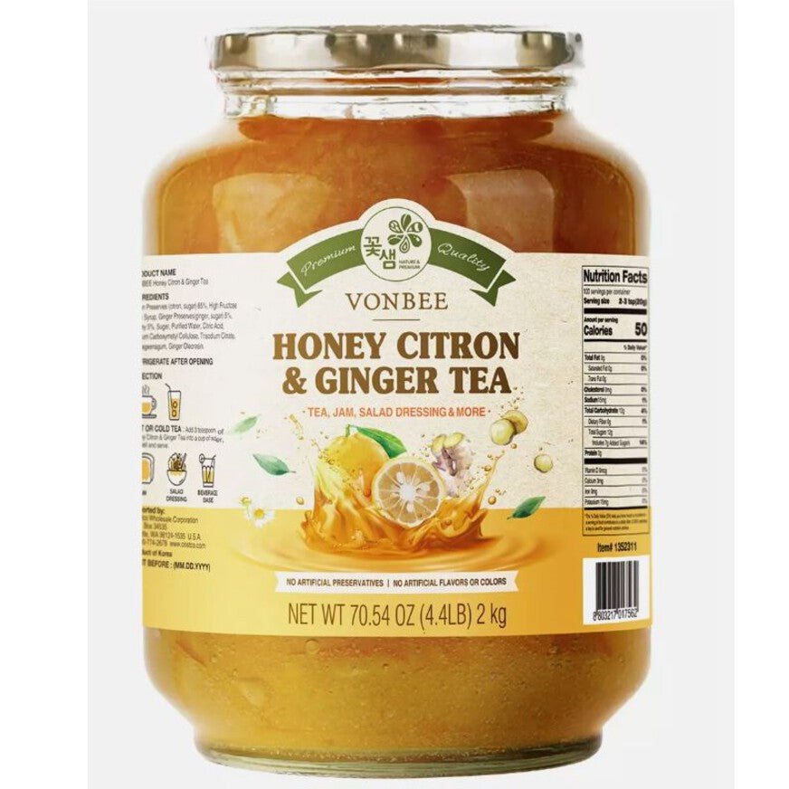 Vonbee Honey Citron and Ginger Tea, 70.54 Ounce Jar