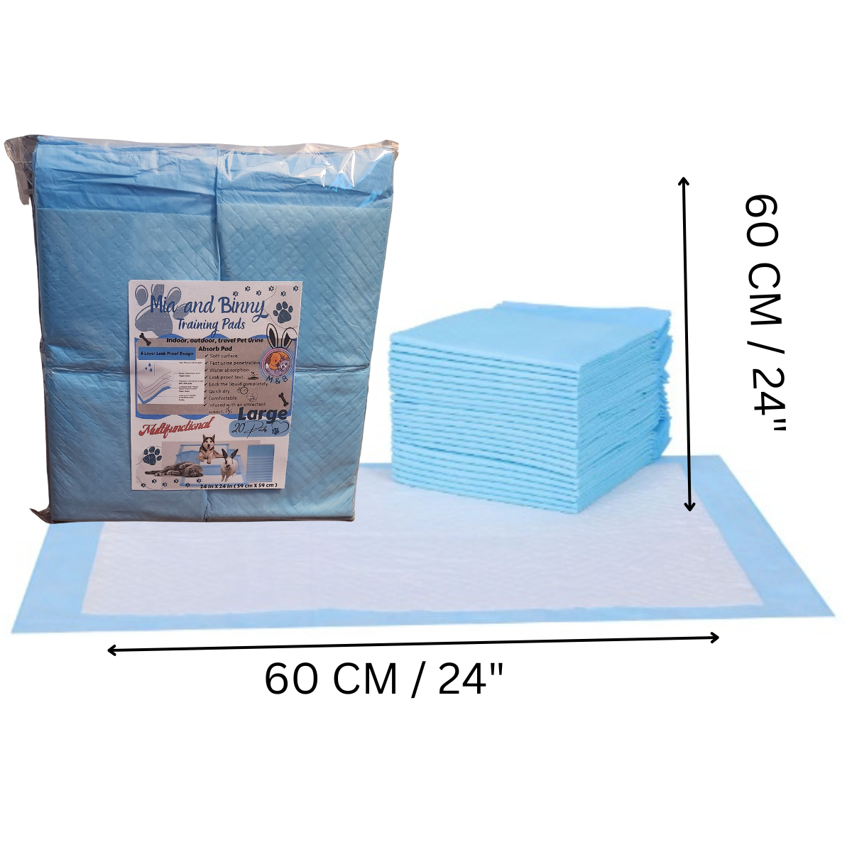 6-Layer Multiple uses Blue Pee Pads, Disposable Pet Training Pads