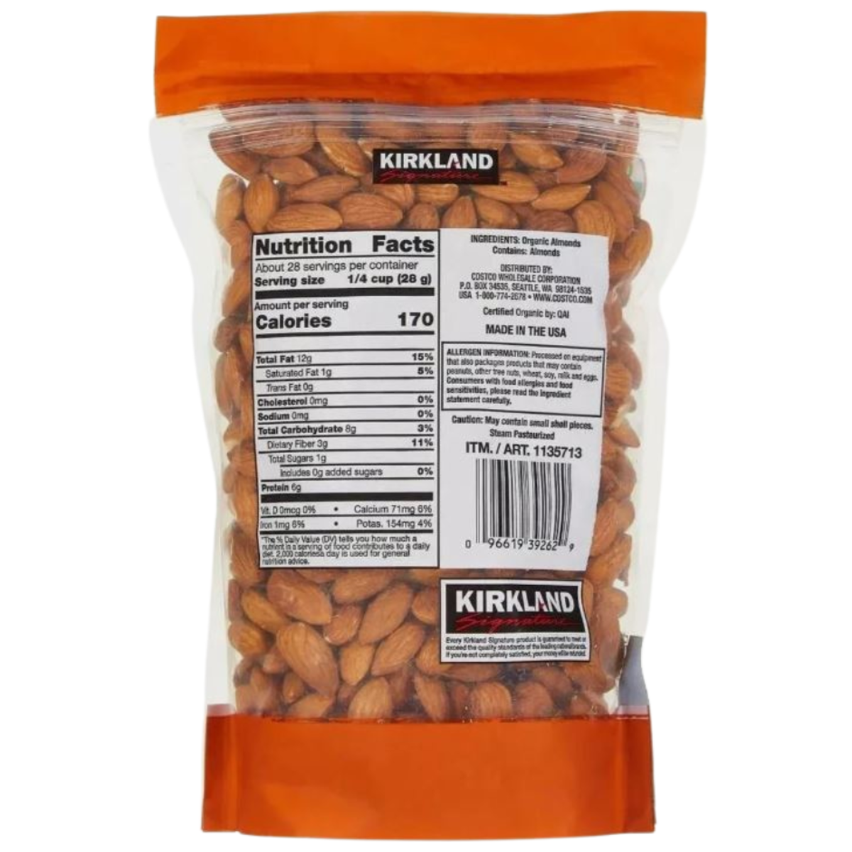 Kirkland Signature Organic Almonds, 1.7 Pounds