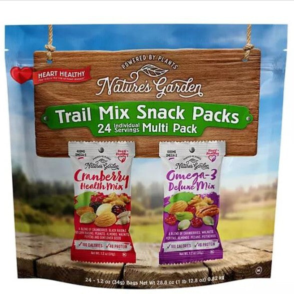 Nature Garden Trail Mix Snack Packs, Cranberry Health Mix and Omega-3 Deluxe Mix, 24 Count